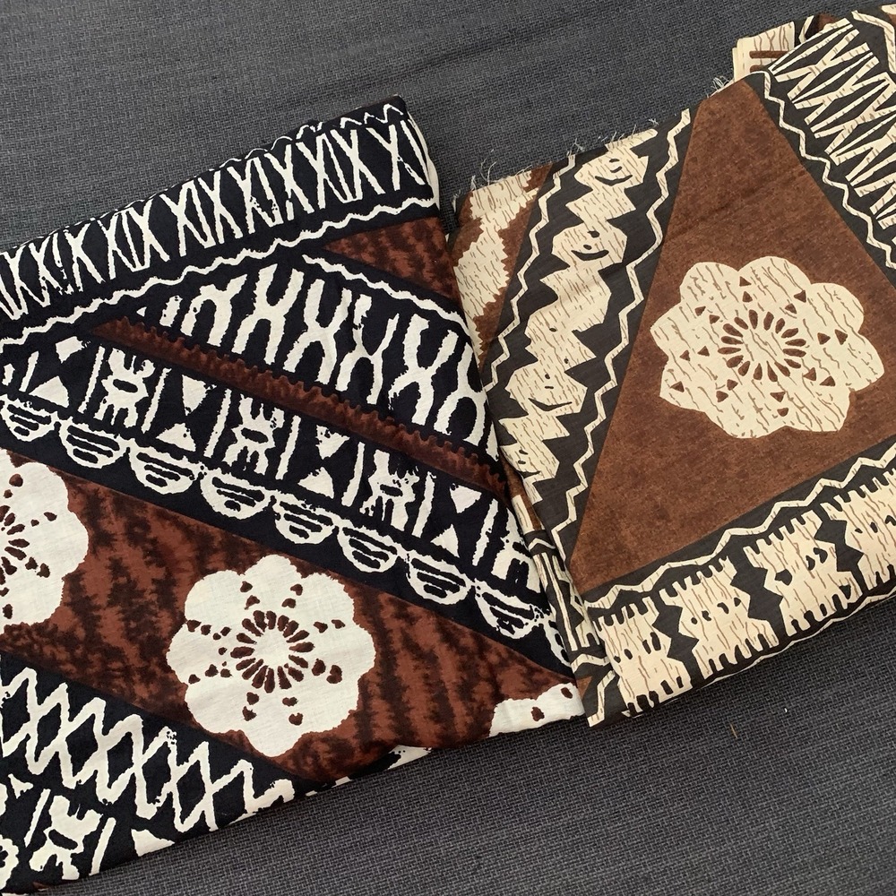 Vtg Tiki Print Fijian Masi  & GORDON HAWAIIAN FABRICS Barkcloth Fabric Lot 6 Yds